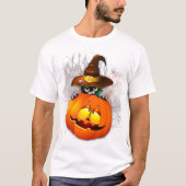 かわいい魔女猫とカボチャのハロウィーンの友達 Tシャツ (正面)