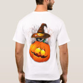 かわいい魔女猫とカボチャのハロウィーンの友達 Tシャツ (裏面)