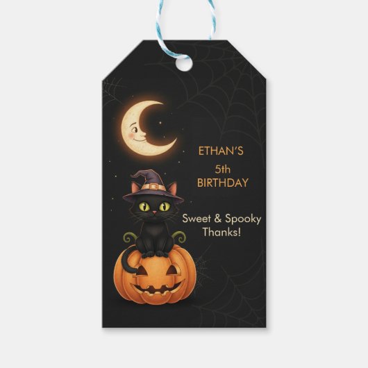 かわいい魔女猫とカボチャ誕生日 ギフトタグ (正面)