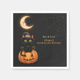 かわいい魔女猫とカボチャ誕生日 スタンダードカクテルナプキン