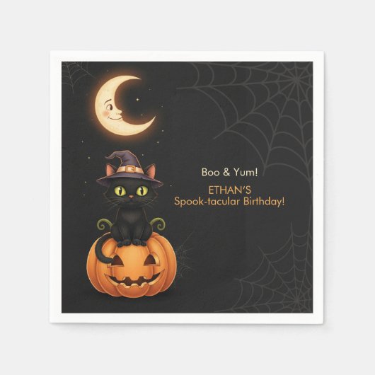 かわいい魔女猫とカボチャ誕生日 スタンダードカクテルナプキン (正面)