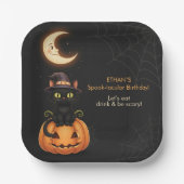 かわいい魔女猫とカボチャ誕生日 ペーパープレート (正面)
