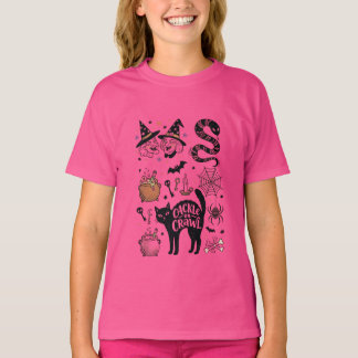 かわいい魔女猫とマジカルハロウィンガールズTシャツ Tシャツ