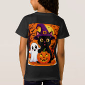 かわいい魔女猫と幽霊のかぼちゃの夜 🎃 Tシャツ (裏面)