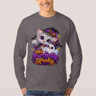 かわいい魔女猫のハロウィン長袖Tシャツ Tシャツ