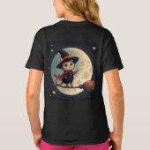 かわいい魔女猫の月夜ハロウィン空テーマ 🎃 Tシャツ (裏面)