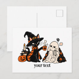 かわいい魔女猫コーヒー不機嫌な幽霊ハロウィン ポストカード
