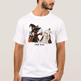 かわいい魔女猫コーヒー 怒ったお化け ハロウィン Tシャツ
