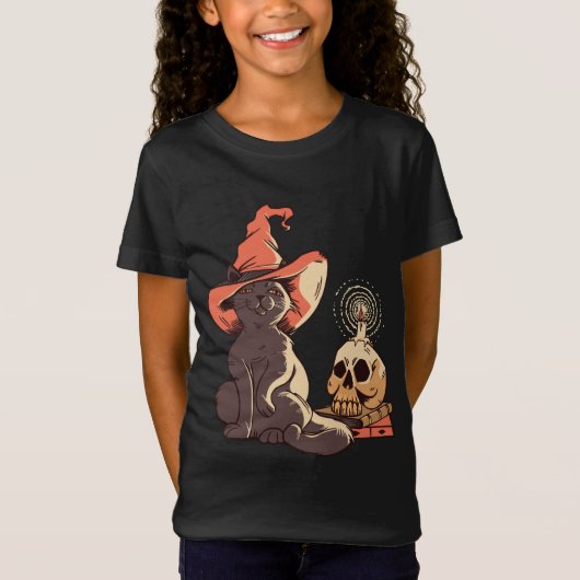 かわいい魔女猫デザイン Tシャツ (正面)