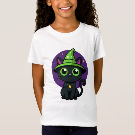 かわいい魔女猫ハロウィーンTシャツ – 子供 Tシャツ (正面)