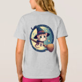 かわいい魔女猫+ほうき+月夜🎃 Tシャツ (裏面)