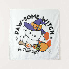 かわいい魔女見習い - ハロウィンの犬のデザイン タペストリー