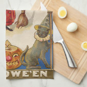 かわいい魔女黒猫ジャックO' Lantern キッチンタオル (四つ折り)