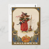 かわいい魔女黒猫ジャックO' Lantern ポストカード (正面/裏面)