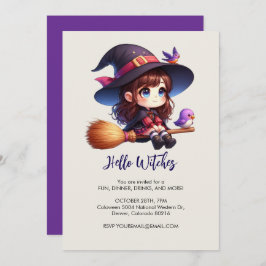 かわいい魔女2羽ハロウィーン 招待状