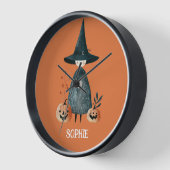 かわいい魔女&ジャックオランタン焼きオレンジ子供部屋 壁時計 (傾斜)