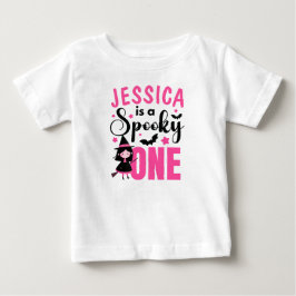 かわいい魔女 ブラック&ピンク 怖い ハロウィン 名前 ベビーTシャツ