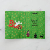 かわいい魔女、猫、こうもり、スパイダーハロウィーンカード カード (内部)