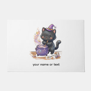 かわいい魔女 黒猫の魔法薬醸造 ハロウィン ドアマット