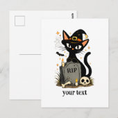 かわいい魔女 黒猫 墓地 ハロウィン ポストカード (正面/裏面)