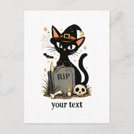 かわいい魔女 黒猫 墓地 ハロウィン ポストカード