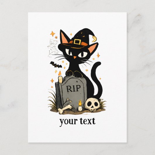 かわいい魔女 黒猫 墓地 ハロウィン ポストカード (正面)
