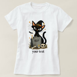 かわいい魔女 黒猫 墓地 ハロウィン Tシャツ