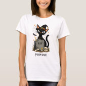かわいい魔女 黒猫 墓地 ハロウィン Tシャツ (正面)