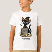 かわいい魔女 黒猫 墓地 ハロウィン Tシャツ (正面)
