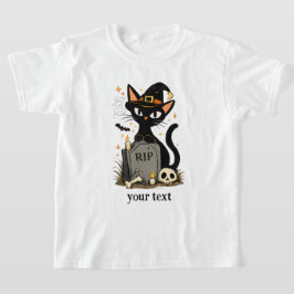 かわいい魔女 黒猫 墓地 ハロウィン Tシャツ