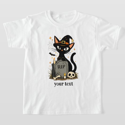 かわいい魔女 黒猫 墓地 ハロウィン Tシャツ (レイダウン)