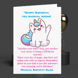 かわいい魔法のおもしろいユニコーン子供の誕生日挨拶 カード