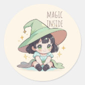 かわいい魔法のかわいいベビーガールウィッチ ラウンドシール (正面)