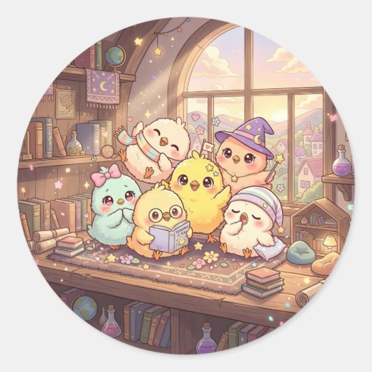 かわいい魔法のひよこステッカー ラウンドシール (正面)