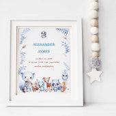 かわいい魔法のウッドランド動物誕生統計ボーイベビー ポスター