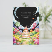 かわいい魔法のキャンディーランドの誕生日 サンキューカード (スタンド正面)