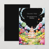 かわいい魔法のキャンディーランドの誕生日 サンキューカード (正面/裏面)