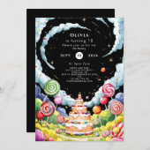 かわいい魔法のキャンディーランド誕生日 招待状 (正面/裏面)