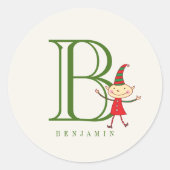 かわいい魔法のクリスマスエルフとモノグラムのホリデーシーズン ラウンドシール (正面)