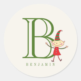 かわいい魔法のクリスマスエルフとモノグラムのホリデーシーズン ラウンドシール