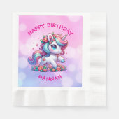 かわいい魔法のパーソナライズされたユニコーン少女の誕生日 縁ありランチョンナプキン (正面)
