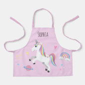 かわいい魔法のピンクのユニコーン&ネームキッズ エプロン (正面)