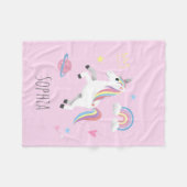 かわいい魔法のピンクのユニコーン&ネームキッズ フリースブランケット (正面(横))