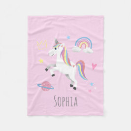 かわいい魔法のピンクのユニコーン&ネームキッズ フリースブランケット