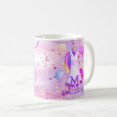 かわいい魔法のピンクユニコーンネームモノグラムグリッター コーヒーマグカップ (正面右)