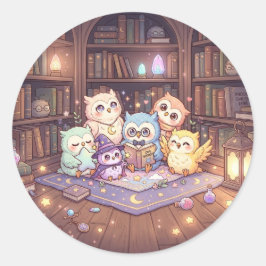 かわいい魔法のフクロウ図書館ステッカー ラウンドシール
