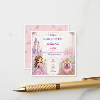 かわいい魔法のプリンセスの女の子の5歳の誕生日招待状 エンクロージャーカード