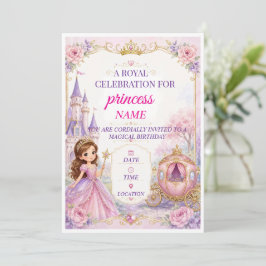 かわいい魔法のプリンセスの女の子の5歳の誕生日招待状 招待状