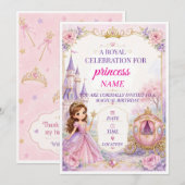 かわいい魔法のプリンセスの女の子の5歳の誕生日招待状 招待状 (正面/裏面)