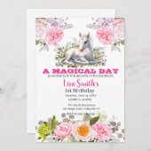 かわいい魔法のベビーユニコーン1歳の誕生日 招待状 (正面/裏面)